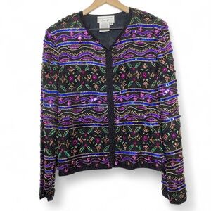 Papell Boutique Evening Women’s 12 Vintage Silk Fully Sequin Hook Blazer Jacket